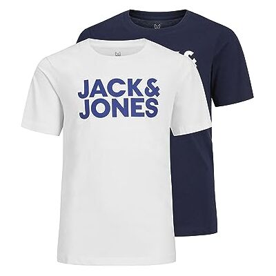 JACK & JONES Pojkar 12199947 T-shirt, Vit, Marinblå, 152 x 2 stycken JACK & JONES Pojkar 12199947 T-shirt, Vit, Marinblå, 152 x 2 stycken