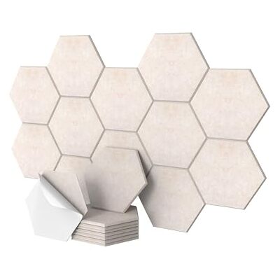 Relaxdays Akustiska plattor, 36 stycken, självhäftande, hexagon, 30 x 26 cm, ljudisolering mot buller, speldekoration, beige Relaxdays Akustiska plattor, 36 stycken, självhäftande, hexagon, 30 x 26 cm, ljudisolering mot buller, speldekoration, beige