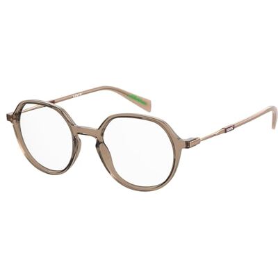 Levi's glasögon med synstyrka i champagne för kvinnor som tillval med solglasögontoner eller blått ljusfilter, runda, tillverkade av miljövänlig polyamid, modell: 108646 (inklusive glasögonfodral) Levi's glasögon med synstyrka i champagne för kvinnor som tillval med solglasögontoner eller blått ljusfilter, runda, tillverkade av miljövänlig polyamid, modell: 108646 (inklusive glasögonfodral)