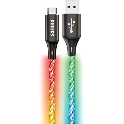 Philips DLC5130A USB-C-kabel RGB-lampa, 18 W snabbladdning, 1 m trasselfri flätad sladd, datasynkronisering, hållbar laddare för Android, surfplatta, bärbar dator, konsol Philips DLC5130A USB-C-kabel RGB-lampa, 18 W snabbladdning, 1 m trasselfri flätad sladd, datasynkronisering, hållbar laddare för Android, surfplatta, bärbar dator, konsol