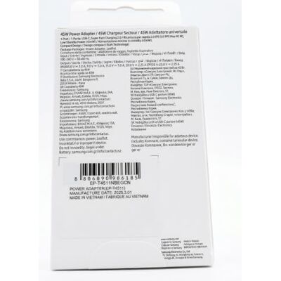 Samsung USB-C-laddare, 45 W, ultrasnabb, adapter USB C till USB, snabbladdare, originalladdare, utan kabel, svart Samsung USB-C-laddare, 45 W, ultrasnabb, adapter USB C till USB, snabbladdare, originalladdare, utan kabel, svart