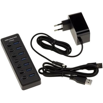 KALEA-INFORMATIQUE USB 3.2 Gen 2 10G hubb med 7 portar typ A med strömbrytare 12 V 2 A extern strömförsörjning medföljer KALEA-INFORMATIQUE USB 3.2 Gen 2 10G hubb med 7 portar typ A med strömbrytare 12 V 2 A extern strömförsörjning medföljer