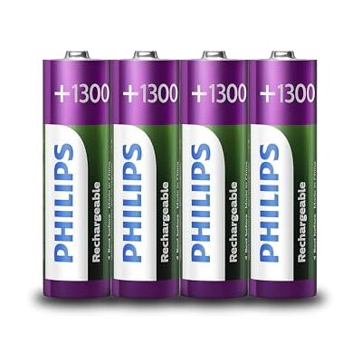 Philips uppladdningsbara batterier AA – 4 stycken – NiMH – 1 300 mAh – upp till 1 000 laddningar Philips uppladdningsbara batterier AA – 4 stycken – NiMH – 1 300 mAh – upp till 1 000 laddningar