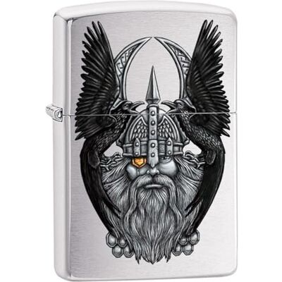 Zippo – stormtändare, Odin W/raven, färgbild, kromad borstad, påfyllningsbar, i högkvalitativ presentask, 60005643, silver Zippo – stormtändare, Odin W/raven, färgbild, kromad borstad, påfyllningsbar, i högkvalitativ presentask, 60005643, silver