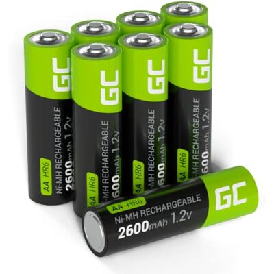 Green Cell 2 600 mAh 1,2 V 8 st. förladdade NI-MH AA-batterier – AA/Mignon, omedelbart klar att använda, låg självurladdning, uppladdningsbart batteri, utan minneseffekt Green Cell 2 600 mAh 1,2 V 8 st. förladdade NI-MH AA-batterier – AA/Mignon, omedelbart klar att använda, låg självurladdning, uppladdningsbart batteri, utan minneseffekt