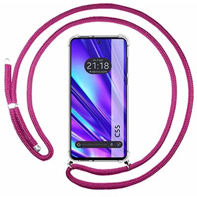 Rosa stötsäker mobilskal med snodd för Realme C55 Rosa stötsäker mobilskal med snodd för Realme C55