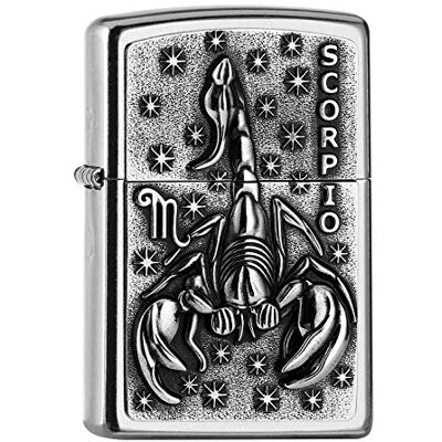 Zippo Stormtändare – Zodiac Scorpio, Street Chrome, emblem, påfyllningsbar, återanvändbar, vindskyddad, presentförpackning, tillverkad i USA Zippo Stormtändare – Zodiac Scorpio, Street Chrome, emblem, påfyllningsbar, återanvändbar, vindskyddad, presentförpackning, tillverkad i USA
