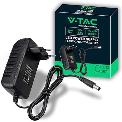 V-TAC 12 V, 30 W, 2,5 A strömadapter för kameror, LED-remsor, modem transformator laddare 12 V 2-stifts EU-kontakt för elektronisk utrustning AC 100-240 V 50/60Hz USB svart V-TAC 12 V, 30 W, 2,5 A strömadapter för kameror, LED-remsor, modem transformator laddare 12 V 2-stifts EU-kontakt för elektronisk utrustning AC 100-240 V 50/60Hz USB svart