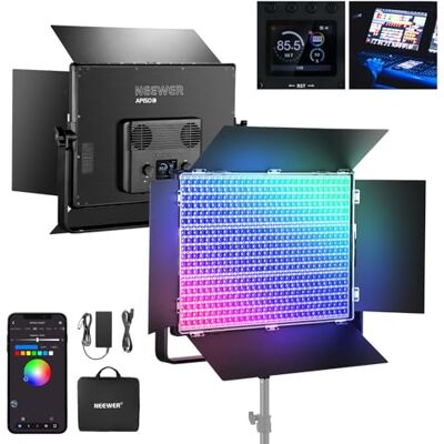 NEEWER 150 W RGB LED-videoljuspanel med Barndoor, 1 800 LED, TIR-lins, 4 2 500 lux@0,5 m 2 500–1 0000 K CRI96+/TLCI97+ 0% dimning, APP/2,4G/panel/DMX för belysning, AP150C NEEWER 150 W RGB LED-videoljuspanel med Barndoor, 1 800 LED, TIR-lins, 4 2 500 lux@0,5 m 2 500–1 0000 K CRI96+/TLCI97+ 0% dimning, APP/2,4G/panel/DMX för belysning, AP150C