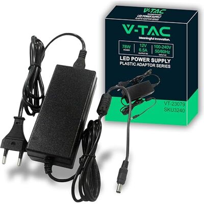 V-TAC 12 V, 70 W, 6,5A strömförsörjningsadapter för kameror, LED-remsor, modem transformator laddare 12 V 2-stifts EU-kontakt för elektronisk utrustning AC 100-240 V 50/60Hz svart V-TAC 12 V, 70 W, 6,5A strömförsörjningsadapter för kameror, LED-remsor, modem transformator laddare 12 V 2-stifts EU-kontakt för elektronisk utrustning AC 100-240 V 50/60Hz svart