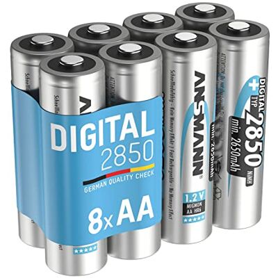 Ansmann NiMH AA Mignon 2850 (8 stycken) snabbladdningsbara, uppladdningsbara batterier för långa, tillförlitlig användning i ficklampa, fjärrkontroll, kamera. Förladdad, silver, 5035092-590-8 Ansmann NiMH AA Mignon 2850 (8 stycken) snabbladdningsbara, uppladdningsbara batterier för långa, tillförlitlig användning i ficklampa, fjärrkontroll, kamera. Förladdad, silver, 5035092-590-8