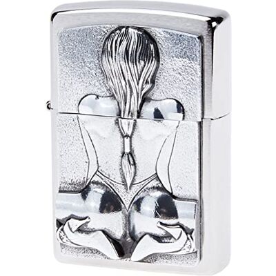 Zippo stormtändare Kneeling Girl, borstad krom, emblem, påfyllningsbar, återanvändbar, vindskyddad, presentförpackning, tillverkad i USA Zippo stormtändare Kneeling Girl, borstad krom, emblem, påfyllningsbar, återanvändbar, vindskyddad, presentförpackning, tillverkad i USA