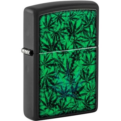 Zippo stormtändare – Cannabis, Black Matte, Black Light-process – påfyllningsbar – återanvändbar – vindbeständig design – presentförpackning – tillverkad i USA Zippo stormtändare – Cannabis, Black Matte, Black Light-process – påfyllningsbar – återanvändbar – vindbeständig design – presentförpackning – tillverkad i USA
