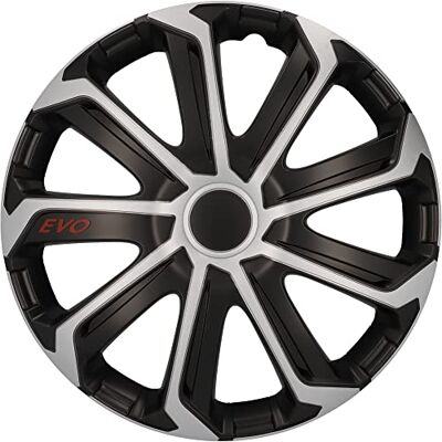 Cartrend Hjulbeslag, Evo, 15 tum, för alla vanliga stålfälgar, tillverkade av speciell ABS kvalitetsplast, slagtålig, metallisk lackering i två lager, kan målas, svartsilver, 4 stycken Cartrend Hjulbeslag, Evo, 15 tum, för alla vanliga stålfälgar, tillverkade av speciell ABS kvalitetsplast, slagtålig, metallisk lackering i två lager, kan målas, svartsilver, 4 stycken