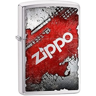 Zippo stormtändare Logo Design Silver, borstad krom med färgbild, påfyllningsbar, återanvändbar, vindskyddad, presentförpackning, tillverkad i USA Zippo stormtändare Logo Design Silver, borstad krom med färgbild, påfyllningsbar, återanvändbar, vindskyddad, presentförpackning, tillverkad i USA