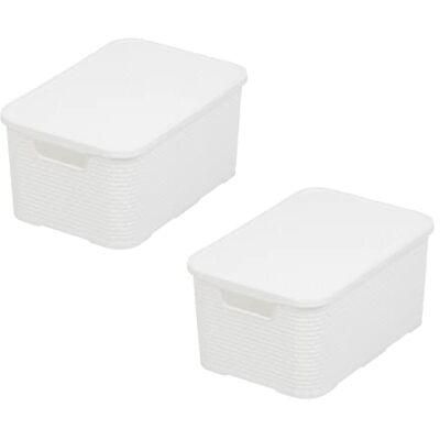 Essential Foods korg med lock i rottingdesign uppsättning om 2 storlekar M 10 l, BPA-fri plast PP, vit, 28,8 x 19,7 x 16,2 cm, 2 st. Essential Foods korg med lock i rottingdesign uppsättning om 2 storlekar M 10 l, BPA-fri plast PP, vit, 28,8 x 19,7 x 16,2 cm, 2 st.