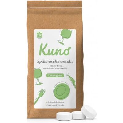 Kuno diskmaskinstabletter – 120 flikar – biologiskt nedbrytbara och utan plast – effektiv rengöring – fräsch citrongräs-doft (1-pack, 120 stycken) Kuno diskmaskinstabletter – 120 flikar – biologiskt nedbrytbara och utan plast – effektiv rengöring – fräsch citrongräs-doft (1-pack, 120 stycken)