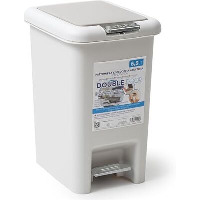 IPEA Liten papperskorg i plast 6,5 liter med innovativ dubbel öppning pedal och knapp minimal och elegant design avfallskorg för hem, kök, badrum ljusgrå IPEA Liten papperskorg i plast 6,5 liter med innovativ dubbel öppning pedal och knapp minimal och elegant design avfallskorg för hem, kök, badrum ljusgrå