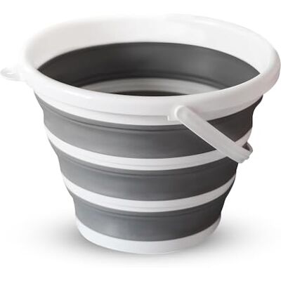 Zuvo Hopfällbar hink 10 l, silikon hopfällbar hink, rund vit/grå mopphink för rengöringsverktyg, idealisk för resor och fiske, platsbesparande design av Zuvo Hopfällbar hink 10 l, silikon hopfällbar hink, rund vit/grå mopphink för rengöringsverktyg, idealisk för resor och fiske, platsbesparande design av