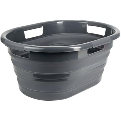 Vileda Vikbar tvättkorg 40 l, platsbesparande hopfällbar tvättkorg med fyra bärhandtag, robust tvättbehållare för badrum, sovrum och barnrum Vileda Vikbar tvättkorg 40 l, platsbesparande hopfällbar tvättkorg med fyra bärhandtag, robust tvättbehållare för badrum, sovrum och barnrum