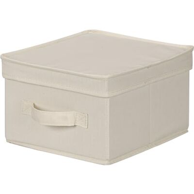 Household Essentials 111 förvaringslåda med lock och handtag – naturlig beige duk – medium, naturlig trim Household Essentials 111 förvaringslåda med lock och handtag – naturlig beige duk – medium, naturlig trim