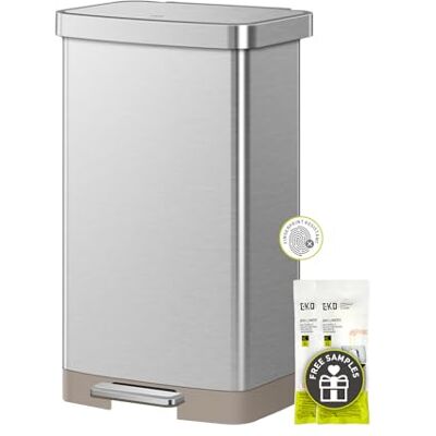 EKO Hudson Matt Rostfri 75 Liter/19,8 Gallon Trasburk med Bakre Papperskorg Förvaringsutrymme EKO Hudson Matt Rostfri 75 Liter/19,8 Gallon Trasburk med Bakre Papperskorg Förvaringsutrymme