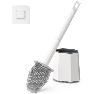 Euqvunn Silikon WC-borste & Hållare, Set med WC-Rengöringsborste Väggmonterad, Djup WC-borste med Dubbelsidig huvud och lång plasthandtag, Snabbtorkande och droppfri badrumsaccessoar (Vit) Euqvunn Silikon WC-borste & Hållare, Set med WC-Rengöringsborste Väggmonterad, Djup WC-borste med Dubbelsidig huvud och lång plasthandtag, Snabbtorkande och droppfri badrumsaccessoar (Vit)