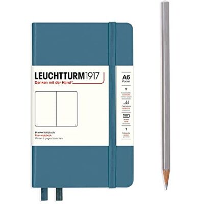 LEUCHTTURM1917 365629 anteckningsbok ficka (A6), inbunden 187 numrerade sidor, stenblå, tom LEUCHTTURM1917 365629 anteckningsbok ficka (A6), inbunden 187 numrerade sidor, stenblå, tom