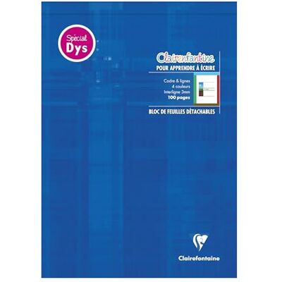 Clairefontaine 6138C Bloc écriture "Clairenfantine" spécial Dys encollé 21x29,7cm 100 pages détach. cadre & lignes 4 couleurs Interligne 3 mm Clairefontaine 6138C Bloc écriture "Clairenfantine" spécial Dys encollé 21x29,7cm 100 pages détach. cadre & lignes 4 couleurs Interligne 3 mm