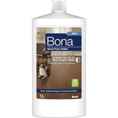Bona Golvpolish för Trägolv och Parkett, Matt Finish 1 L Kompletterande ytskikt, minskar synligheten av små repor, bruksfärdig, appliceras med mopp Bona Golvpolish för Trägolv och Parkett, Matt Finish 1 L Kompletterande ytskikt, minskar synligheten av små repor, bruksfärdig, appliceras med mopp