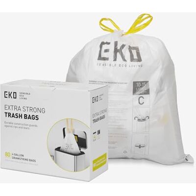 EKO Easy-Dispense Roll 80 st extra stark dragsko liten soppsäck, 4 gallon papperskorg (10–15 L) 80-pack vit, kod C EKO Easy-Dispense Roll 80 st extra stark dragsko liten soppsäck, 4 gallon papperskorg (10–15 L) 80-pack vit, kod C