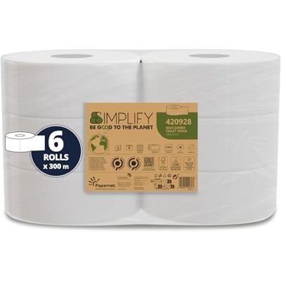 Papernet Simplify maxi jumbo Carbon Neutral 420928 toalettpapper, 6 rullar rent cellulosapapper på 300 m vardera, 2 lager, 7 830 tjänster på 8,6 x 23 cm Papernet Simplify maxi jumbo Carbon Neutral 420928 toalettpapper, 6 rullar rent cellulosapapper på 300 m vardera, 2 lager, 7 830 tjänster på 8,6 x 23 cm
