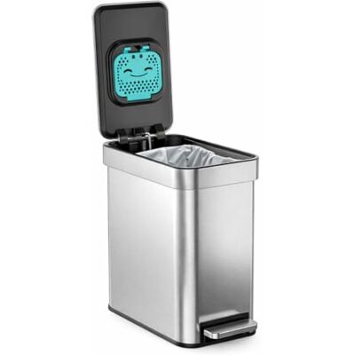 Zone 2,6 gallon smal papperskorg med Clean Aura luktkontroll, mjukt stängande lock, litet och platsbesparande 10 liter kapacitet, silver Zone 2,6 gallon smal papperskorg med Clean Aura luktkontroll, mjukt stängande lock, litet och platsbesparande 10 liter kapacitet, silver