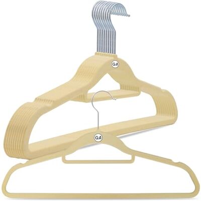 G4GADGET 10-pack krämfärgade klädhängare i sammet, 41 cm med slipstång – halkfri, platsbesparande, hållbara hängare för kläder, jackor, kostymer och byxor – 360° roterande krok G4GADGET 10-pack krämfärgade klädhängare i sammet, 41 cm med slipstång – halkfri, platsbesparande, hållbara hängare för kläder, jackor, kostymer och byxor – 360° roterande krok