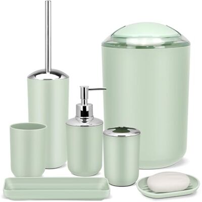 IMAVO Set med badrumstillbehör – 6 delar gröna badrumstillbehör med papperskorg, tvåldispenser, tvålfat, tandborsthållare och mugg, toalettborsthållare, badrumsdekorset komplett tillbehör IMAVO Set med badrumstillbehör – 6 delar gröna badrumstillbehör med papperskorg, tvåldispenser, tvålfat, tandborsthållare och mugg, toalettborsthållare, badrumsdekorset komplett tillbehör