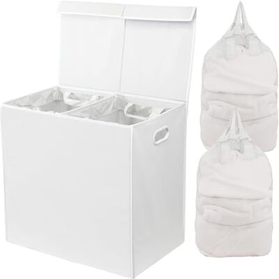 Simple Houseware Dubbel tvättkorg med lock och avtagbara påsar, vit Simple Houseware Dubbel tvättkorg med lock och avtagbara påsar, vit