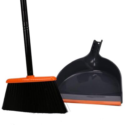 TreeLen vinkel kvast och sopskyffel set, dammpanna knäpper på kvasthandtag orange TreeLen vinkel kvast och sopskyffel set, dammpanna knäpper på kvasthandtag orange
