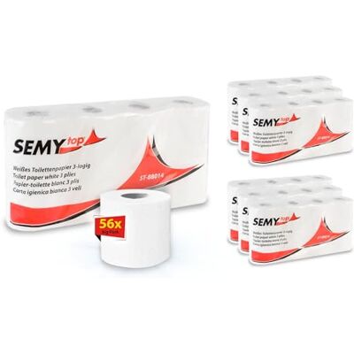 Semy Top 3-lagers ljusvitt toalettpapper 250 ark (7 förpackningar med 8 rullar per styck) Semy Top 3-lagers ljusvitt toalettpapper 250 ark (7 förpackningar med 8 rullar per styck)