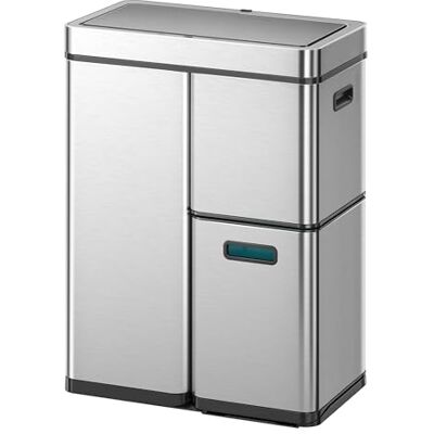 EKO Mirage Plus avfallssepareringssystem med 3 fack, 2 x 15 l och 30 L, återvinningsbar papperskorg med sensor, 3 plastinnerhinkar, automatisk papperskorg med lock, stor soptunna för kök 60 l EKO Mirage Plus avfallssepareringssystem med 3 fack, 2 x 15 l och 30 L, återvinningsbar papperskorg med sensor, 3 plastinnerhinkar, automatisk papperskorg med lock, stor soptunna för kök 60 l