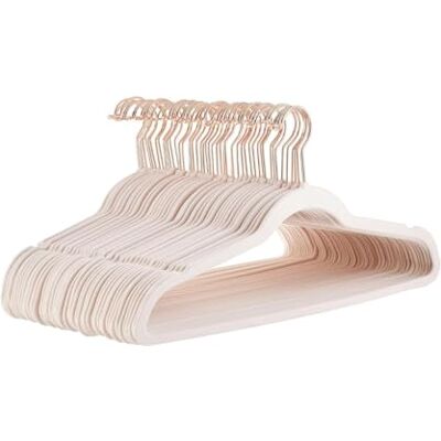 Wintem Set med 50 st halkfria rosa sammet klädhängare med vridbar metallkrok för kläder och skjortor, utrymmesbesparande smal design för snygga och eleganta garderober Wintem Set med 50 st halkfria rosa sammet klädhängare med vridbar metallkrok för kläder och skjortor, utrymmesbesparande smal design för snygga och eleganta garderober