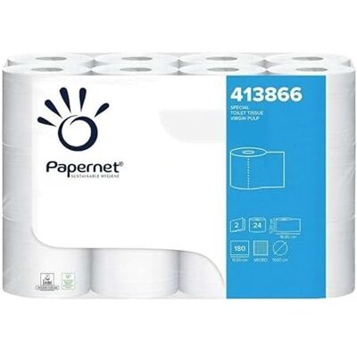 Papernet 413866 toalettpapper, 4 förpackningar med 24 rullar vardera, tillverkad i ren cellulosa, 2 lager, 180 revor, rulllängd 19,8 m Papernet 413866 toalettpapper, 4 förpackningar med 24 rullar vardera, tillverkad i ren cellulosa, 2 lager, 180 revor, rulllängd 19,8 m