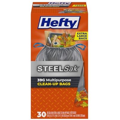 Hefty SteelSak kraftiga stora soppåsar, grå, doftfri, 39 gallon, 30 stycken Hefty SteelSak kraftiga stora soppåsar, grå, doftfri, 39 gallon, 30 stycken