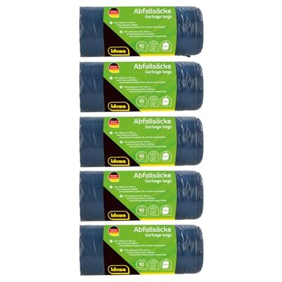 Idena 50056-5 – Sopsäcksset, 5 rullar med 10 stycken vardera, blå, 120 liter, 40 µ extra stark och rivtålig, med praktisk dragband, dragbandspåsar Idena 50056-5 – Sopsäcksset, 5 rullar med 10 stycken vardera, blå, 120 liter, 40 µ extra stark och rivtålig, med praktisk dragband, dragbandspåsar