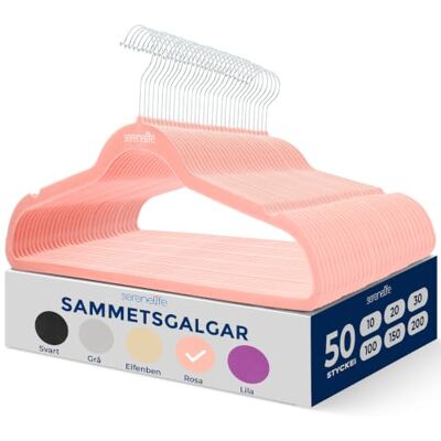 SereneLife 50 stycken sammetshängare – platsbesparande slitstark smal klädhängare set med 360 graders vridbar metallkrok, kan hålla upp till 4,5 kg. för rockar, jackor, byxor och klänning (rosa) SereneLife 50 stycken sammetshängare – platsbesparande slitstark smal klädhängare set med 360 graders vridbar metallkrok, kan hålla upp till 4,5 kg. för rockar, jackor, byxor och klänning (rosa)