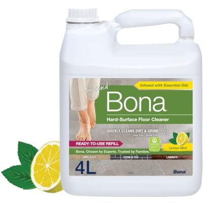 Bona Rengöringsmedel för Hårda Golv, 4 L Refill, Doft av Citron och Mint För LVT, linoleum, klinker, sten och vinyl, Refill för spraymopp och flaska, Storpack 4 L, Snabbtorkande och ränderfri Bona Rengöringsmedel för Hårda Golv, 4 L Refill, Doft av Citron och Mint För LVT, linoleum, klinker, sten och vinyl, Refill för spraymopp och flaska, Storpack 4 L, Snabbtorkande och ränderfri