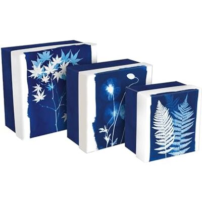 Clairefontaine 83514C Cyanotype, Set de 3 boîtes gigognes carrées 25x25x12 cm, 20x20x11cm, et 16x16x10 cm Clairefontaine 83514C Cyanotype, Set de 3 boîtes gigognes carrées 25x25x12 cm, 20x20x11cm, et 16x16x10 cm