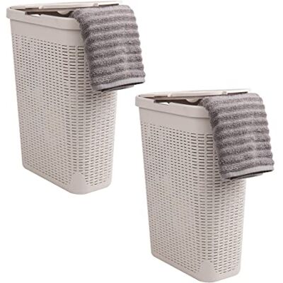 Mind Reader 40 L smal tvättkorg, klädkorg, lock, flätdesign, plast, 45 cm L x 25 cm B x 60 cm H, set med 2, elfenben Mind Reader 40 L smal tvättkorg, klädkorg, lock, flätdesign, plast, 45 cm L x 25 cm B x 60 cm H, set med 2, elfenben