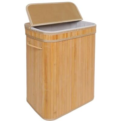 Relaxdays Tvättkorg med lock bambu 72 l hopfällbar tvättlåda H x B x D 60 x 40 x 30 cm tvättkorg för badrum natur Relaxdays Tvättkorg med lock bambu 72 l hopfällbar tvättlåda H x B x D 60 x 40 x 30 cm tvättkorg för badrum natur