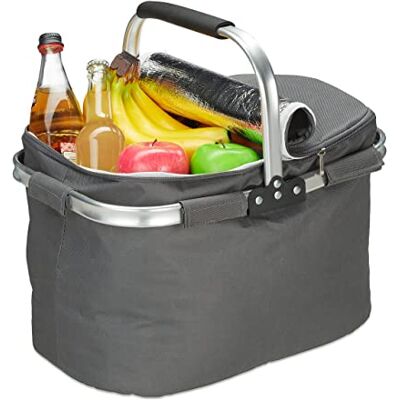 Relaxdays Shoppingkorg med kylfunktion, vikbar, lock, handtag, 27 liter, termisk bärkorg, polyester, aluminium, grå Relaxdays Shoppingkorg med kylfunktion, vikbar, lock, handtag, 27 liter, termisk bärkorg, polyester, aluminium, grå