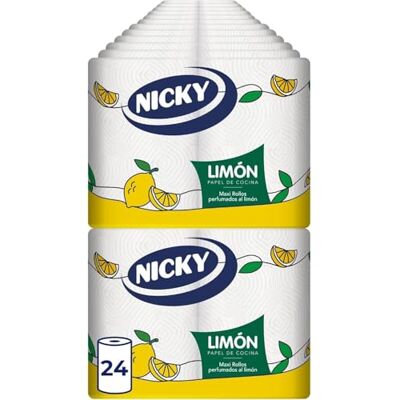 NICKY Citron hushållspapper Förpackning med 24 rullar, 100 ark i 2 lager per rulle, extra absorberande papper, citrondoftande, återvinningsbar förpackning, 100% ren cellulosa, FSC-certifierad NICKY Citron hushållspapper Förpackning med 24 rullar, 100 ark i 2 lager per rulle, extra absorberande papper, citrondoftande, återvinningsbar förpackning, 100% ren cellulosa, FSC-certifierad